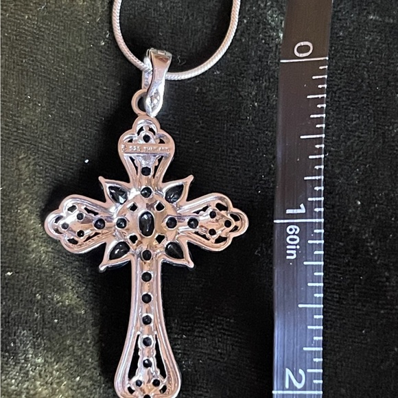 London Blue Topaz 925 Silver 2” Cross Necklace with Adjustable Chain EUC - Picture 8 of 11